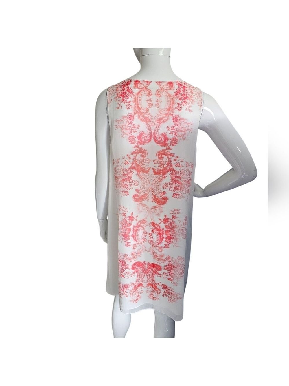 MAX STUDIO Mid Length Sheer Abstract Print White & Red Sleeveless Dress Size Med - Picture 2 of 10